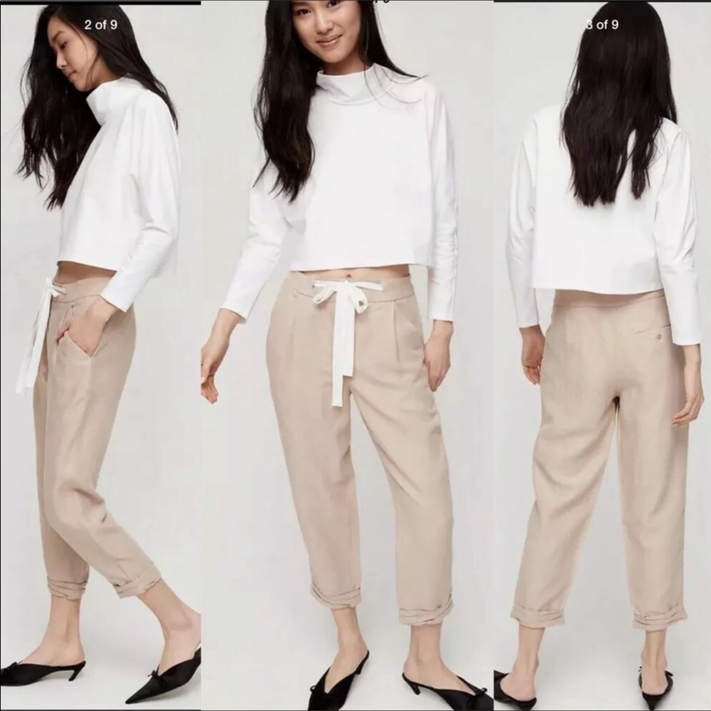 Aritzia Allant Pant 100% Silk- Cream- Size S